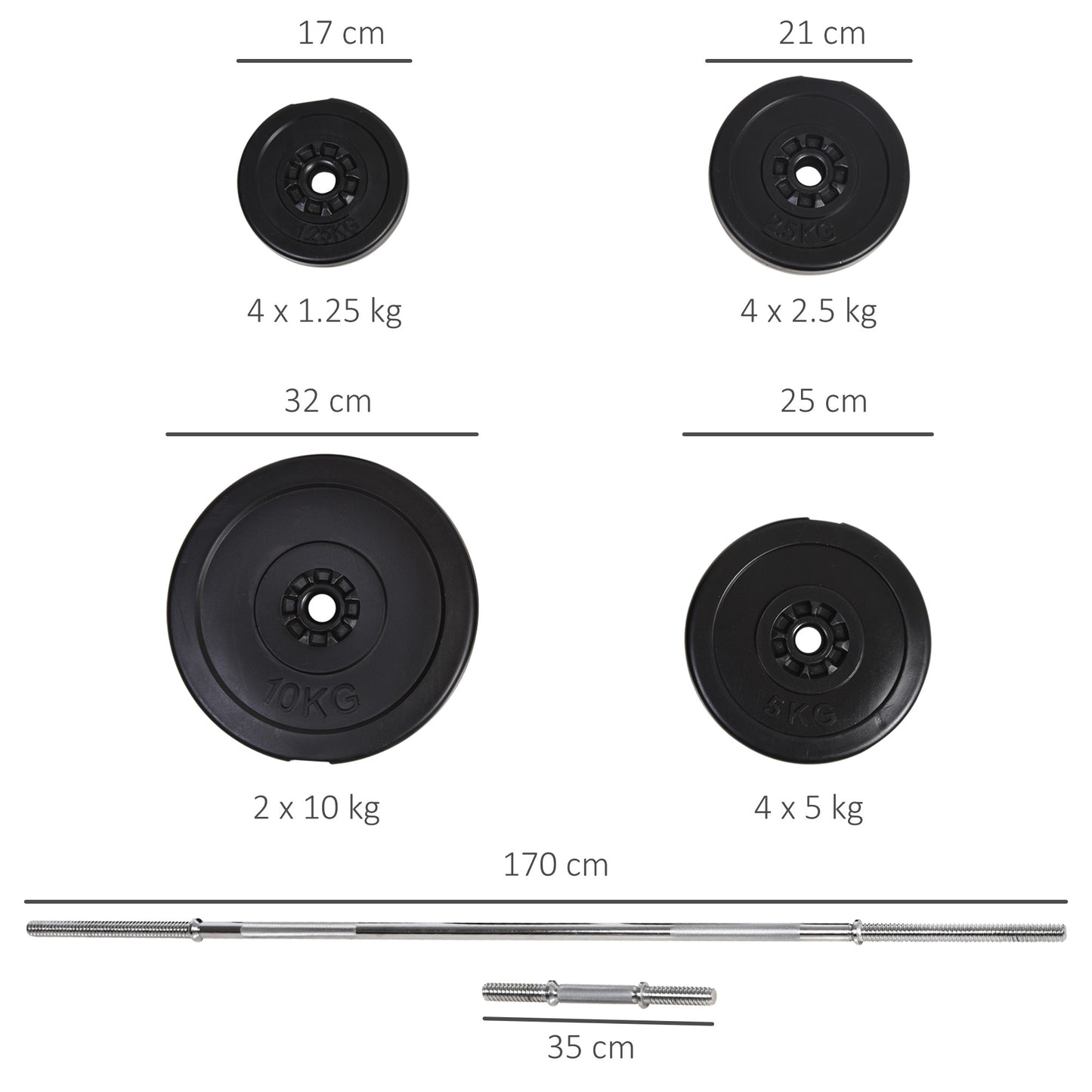65kg Adjustable Barbell Weights Set, 2 in 1 Dumbbells and Barbell Set w/ Knurled Bar, Free Weights Training Equipment for Gym | HOMCOM