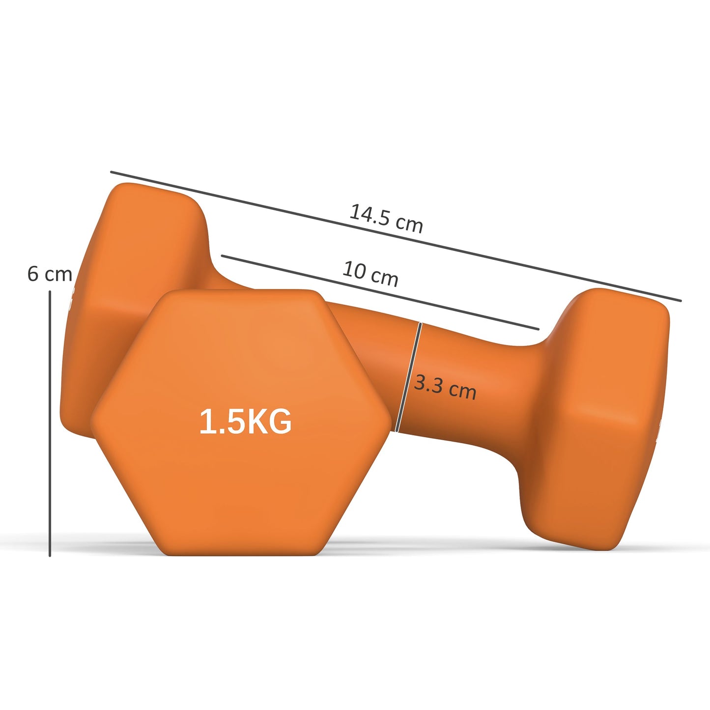 2 x 1.5kg Hexagonal Dumbbells Weights Set with Non-Slip Grip for Home Gym Workout, Orange