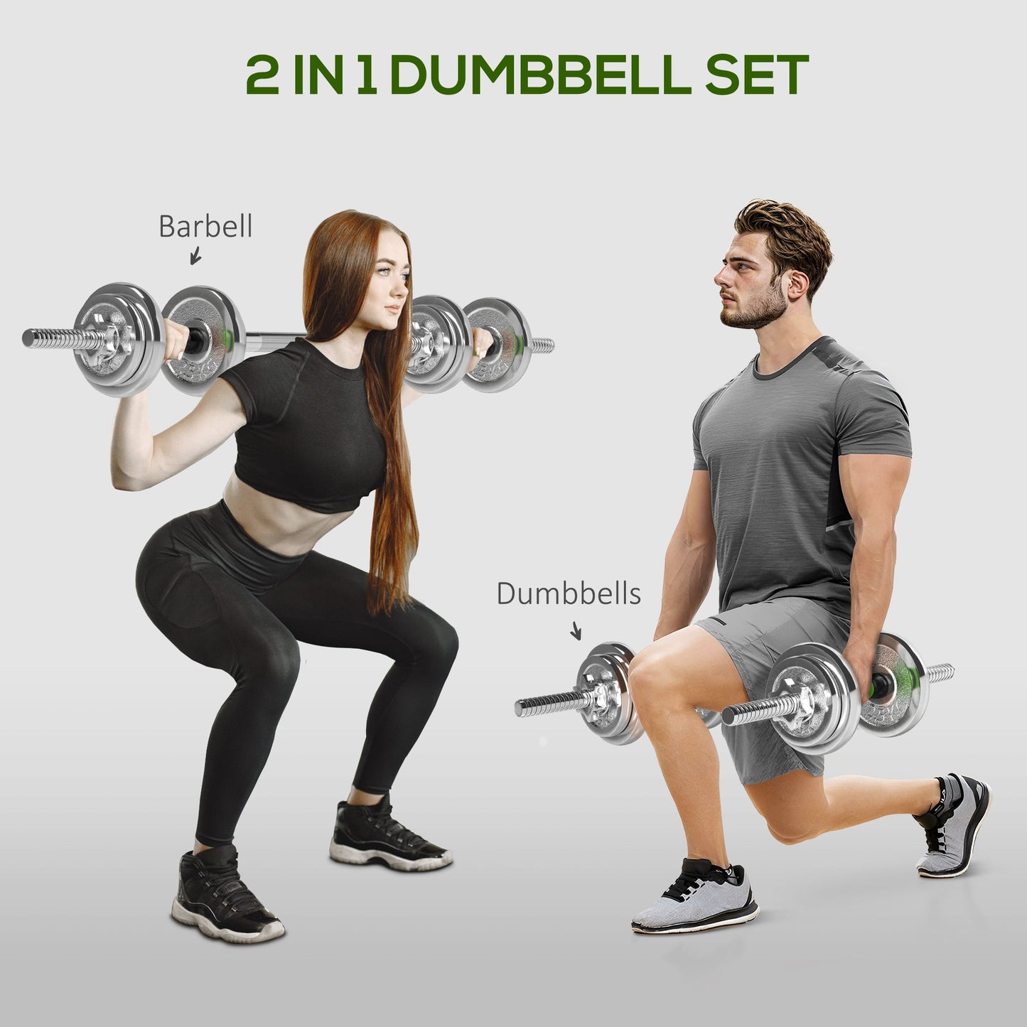 20kg Adjustable Weights Dumbbells Set, 2-in-1 Dumbbells and Barbell with Non-slip Handle, Free Weights Set for Home Gym Weight Lifting and Strength Training