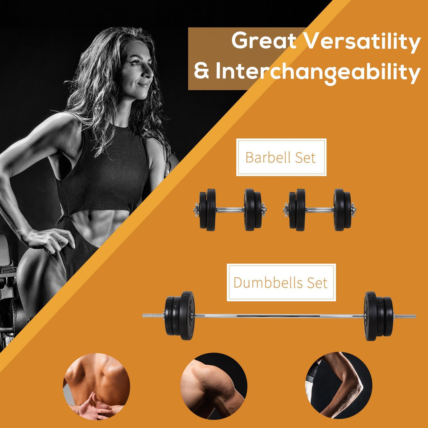 65kg Adjustable Barbell Weights Set, 2 in 1 Dumbbells and Barbell Set w/ Knurled Bar, Free Weights Training Equipment for Gym | HOMCOM