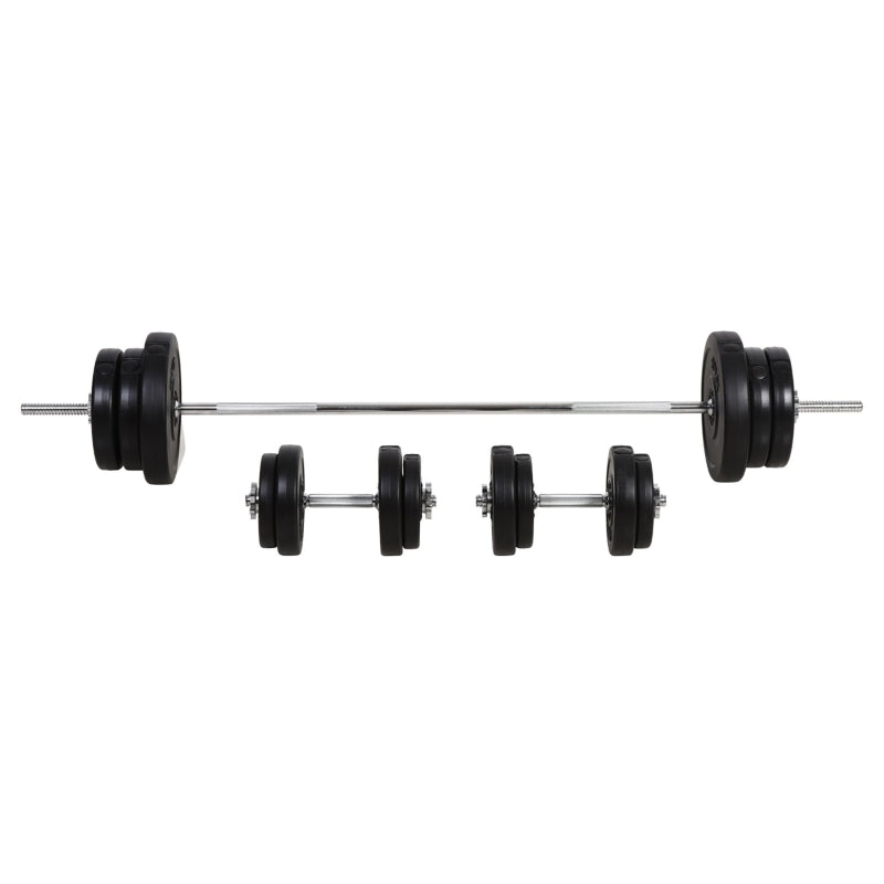 65kg Adjustable Barbell Weights Set, 2 in 1 Dumbbells and Barbell Set w/ Knurled Bar, Free Weights Training Equipment for Gym | HOMCOM