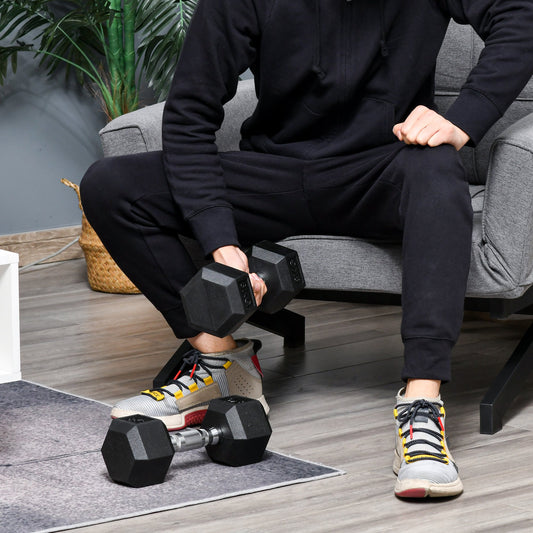 Set of 2 Rubber Hex Dumbbells 8kg - Non Rolling Fitness Weights