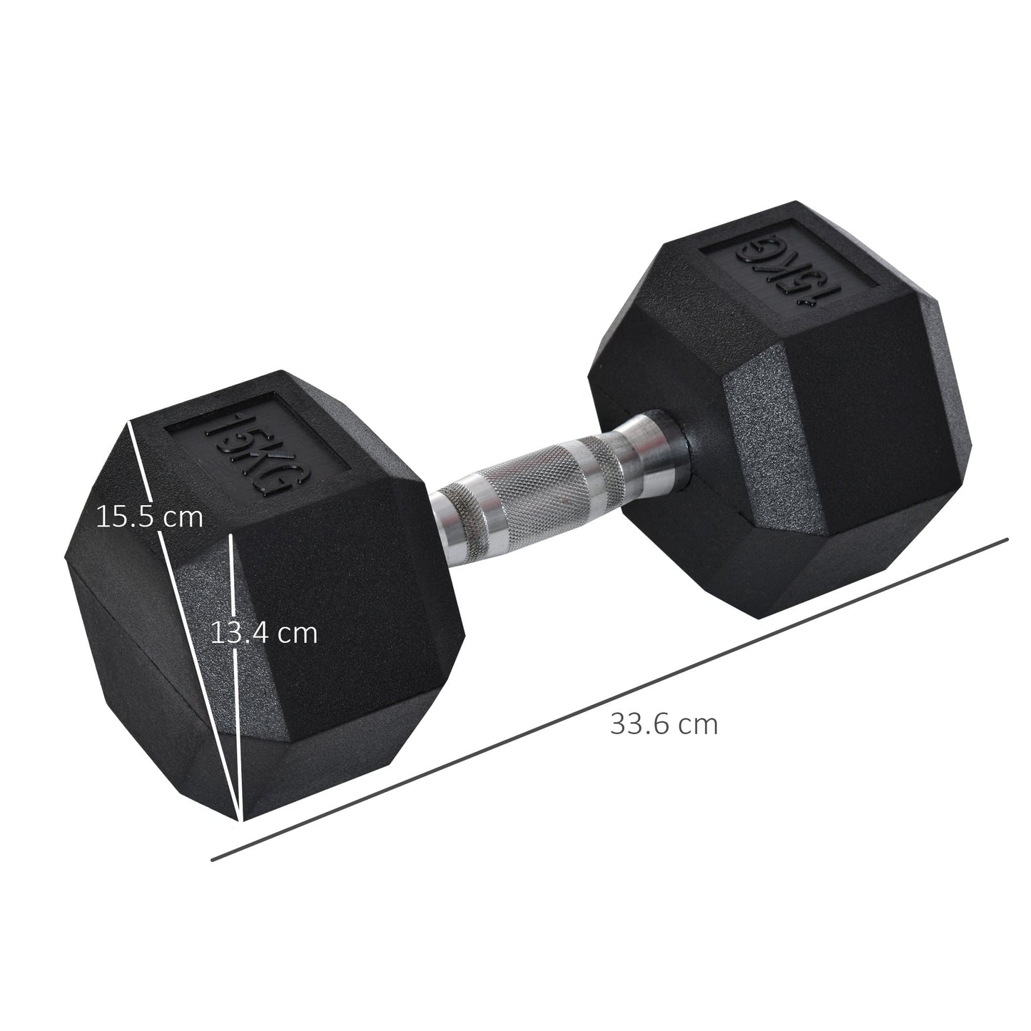 Set of 2 Rubber Hex Dumbbells 15kg Each Portable Home Gym Hand Weights