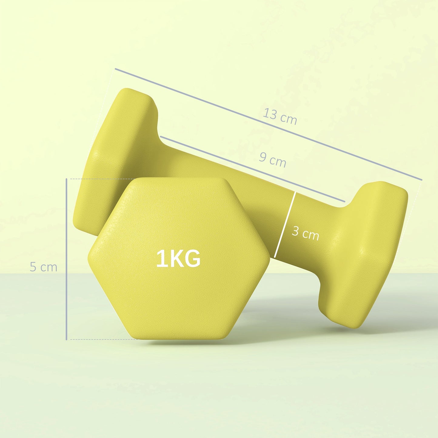 2 x 1kg Hexagonal Dumbbells Weights Set with Non-Slip Grip for Home Gym Workout, Yellow