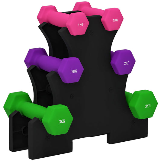 6 Piece Dumbbell Set with Rack - Hexagonal Non-Slip Hand Weights