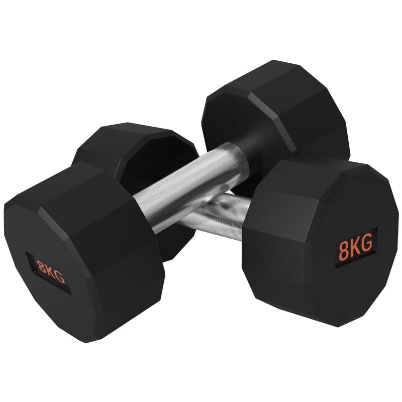 2 x 8kg Dumbbells Weights Set with 12-Sided Shape and Non-Slip Grip for Men Women Home Gym Workout by SPORTNOW