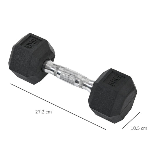 Set of 2 Rubber Hex Dumbbells 5kg - Non-Roll Fitness Weights