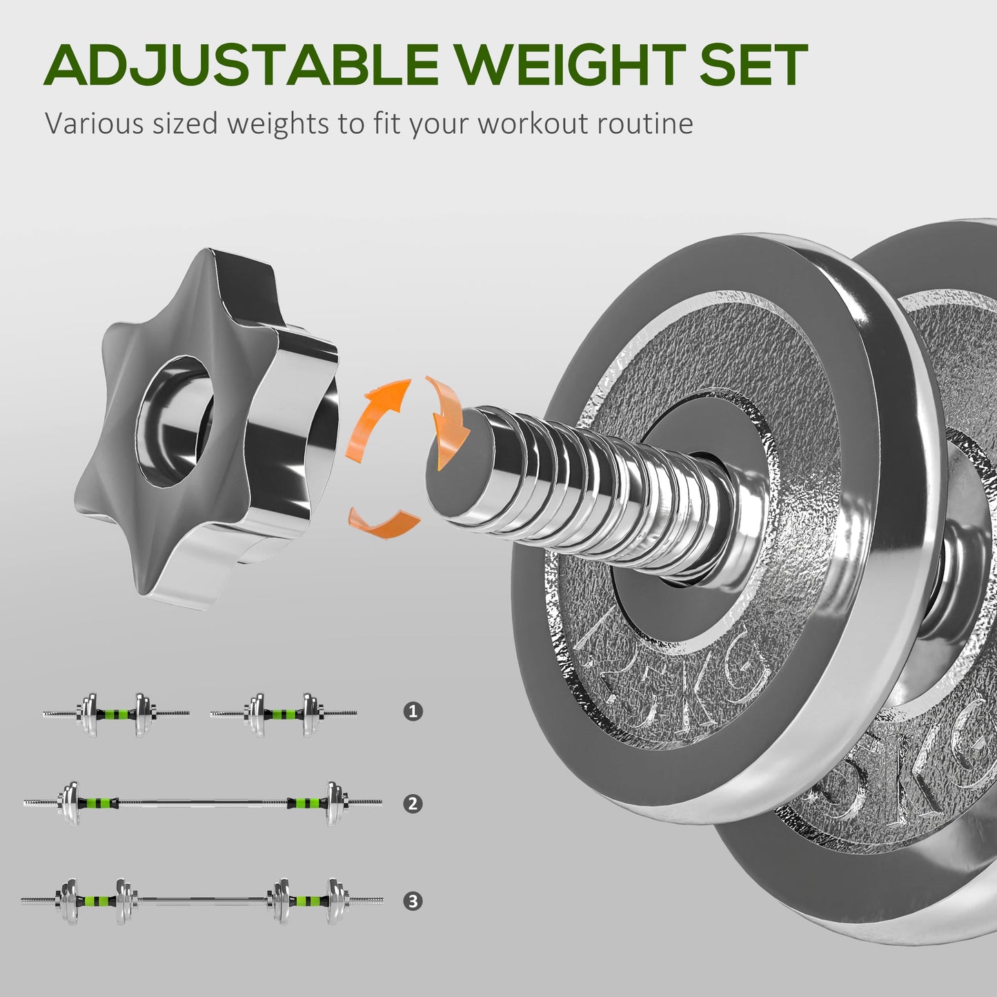 20kg Adjustable Weights Dumbbells Set, 2-in-1 Dumbbells and Barbell with Non-slip Handle, Free Weights Set for Home Gym Weight Lifting and Strength Training