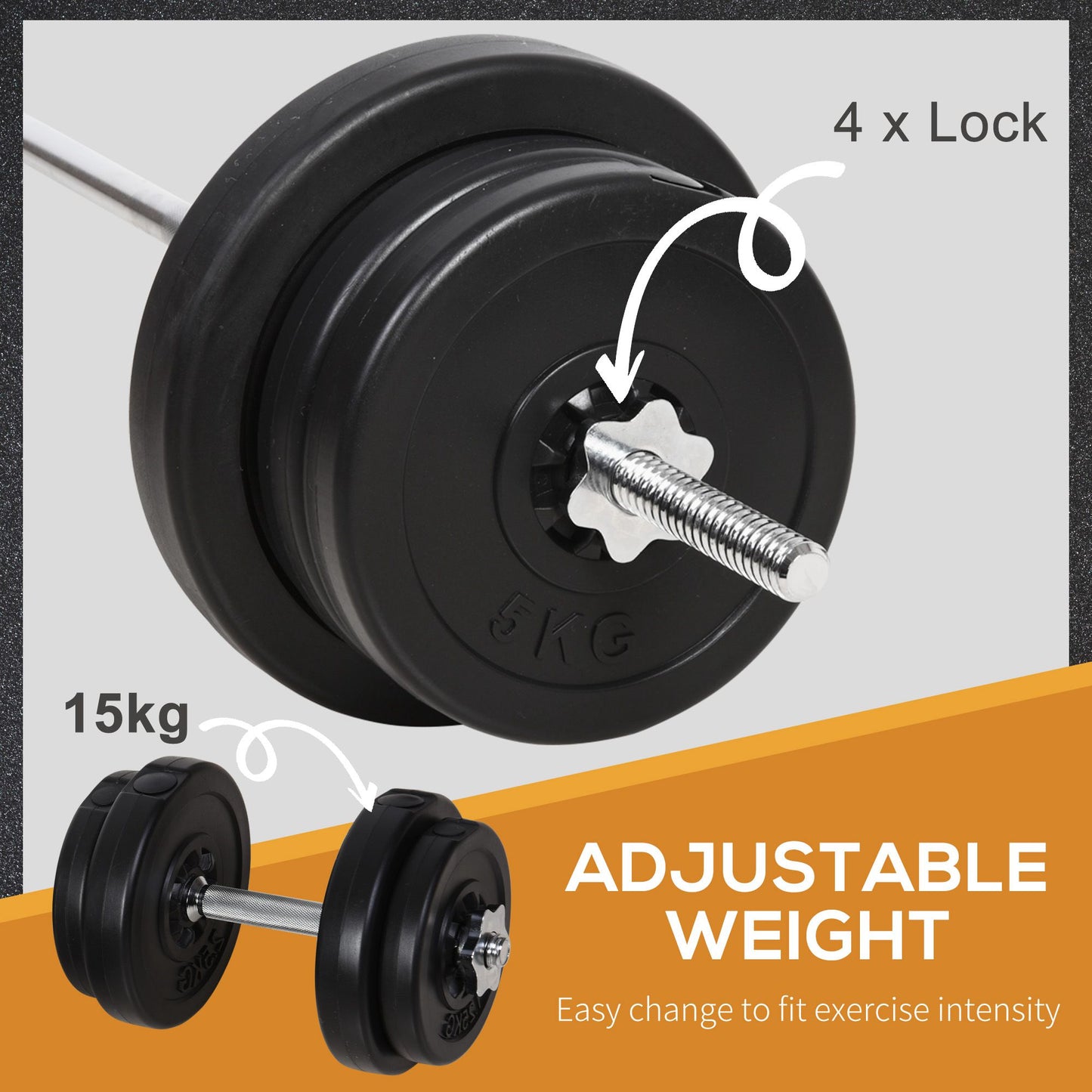 65kg Adjustable Barbell Weights Set, 2 in 1 Dumbbells and Barbell Set w/ Knurled Bar, Free Weights Training Equipment for Gym | HOMCOM