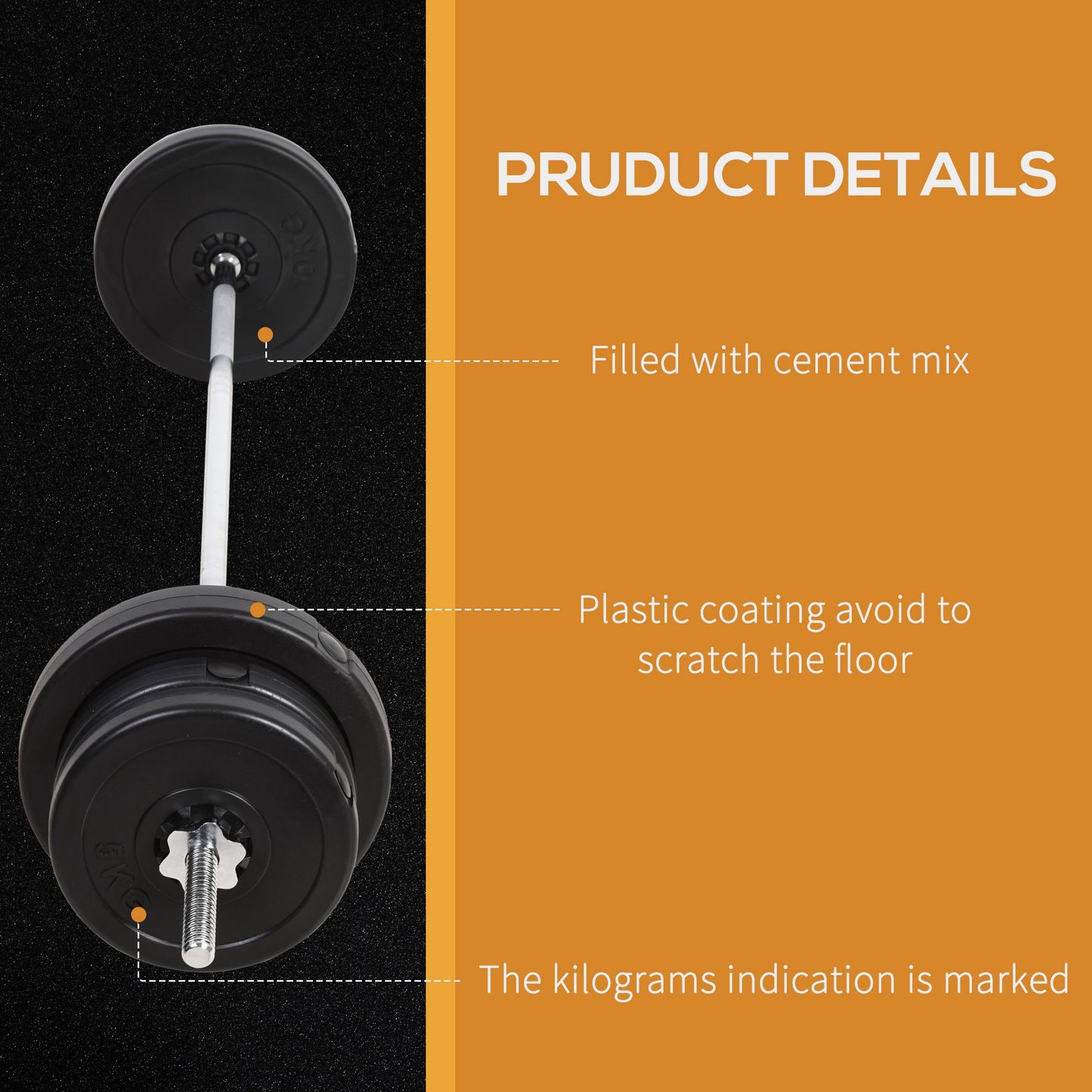 65kg Adjustable Barbell Weights Set, 2 in 1 Dumbbells and Barbell Set w/ Knurled Bar, Free Weights Training Equipment for Gym | HOMCOM