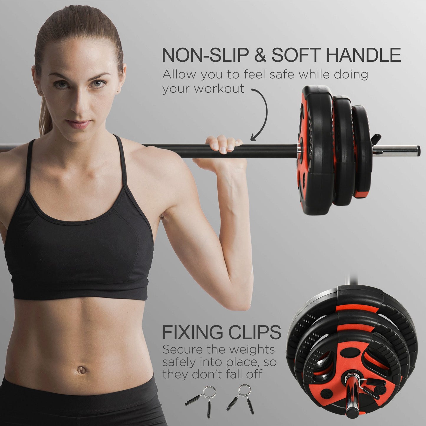 20kg Barbell Weights Set, Adjustable Weight Set, Free Body Pump Bar and Weights, Weight Lifting Strength Training Equipment for Home Gym Exercise by SPORTNOW