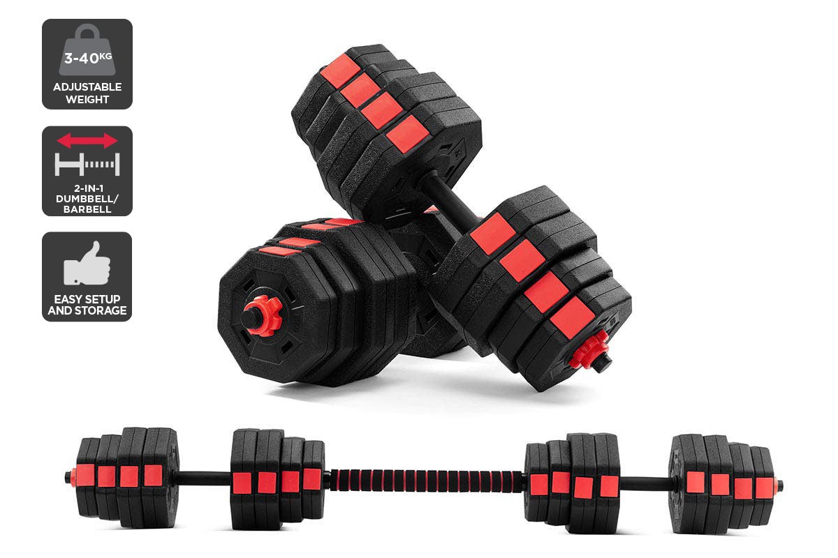 NNEKGE 40kg Adjustable Weights Dumbbell & Barbell Set