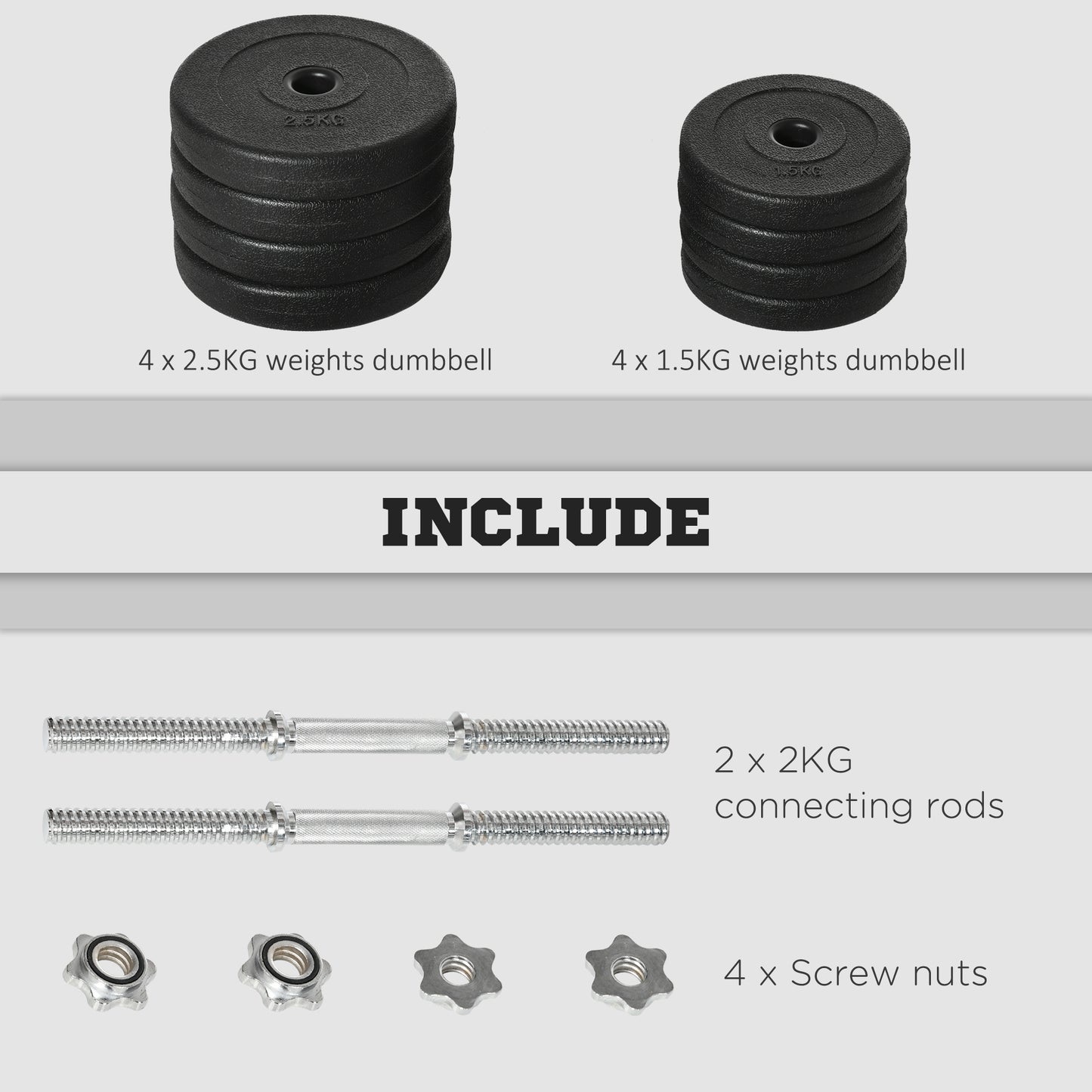 20KG Adjustable Weights Dumbbells Set, Dumbbell Hand Weights for Home Office Gym Body Fitness Lifting Training, Black | HOMCOM