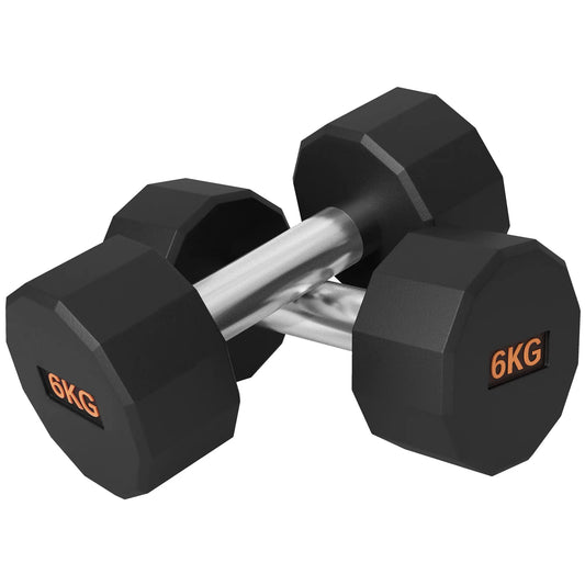 2 x 6kg Dumbbells Weights Set with 12-Sided Shape and Non-Slip Grip for Men Women Home Gym Workout by SPORTNOW