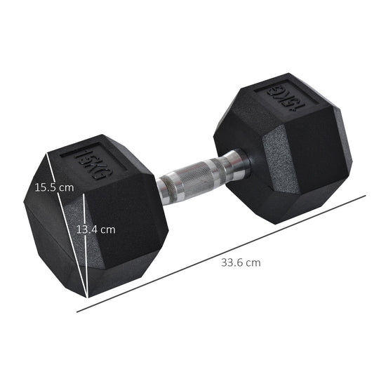 Set of 2 Rubber Hex Dumbbells 15kg Each Portable Home Gym Hand Weights