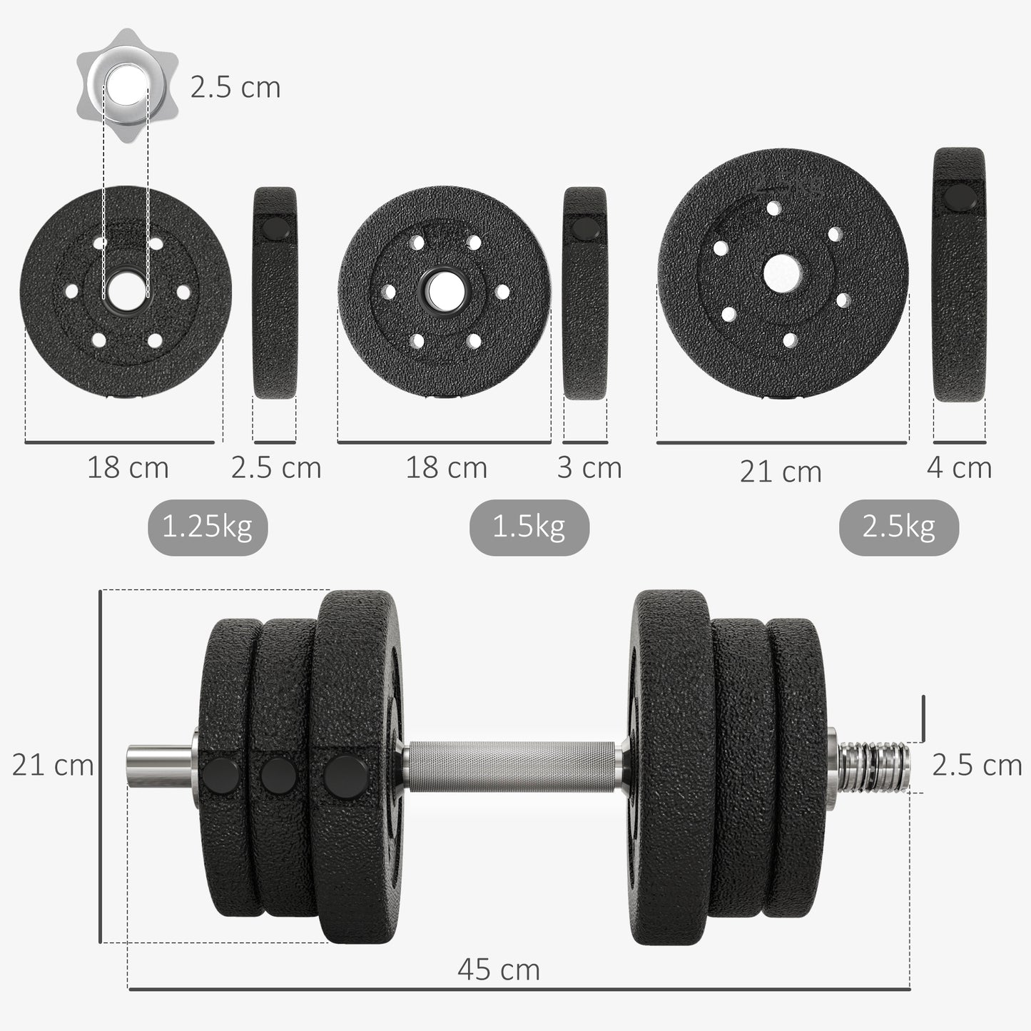 25KG Adjustable Weights Dumbbells Set, Dumbbell Hand Weights for Home Office Gym Body Fitness Lifting Training, Black by HOMCOM