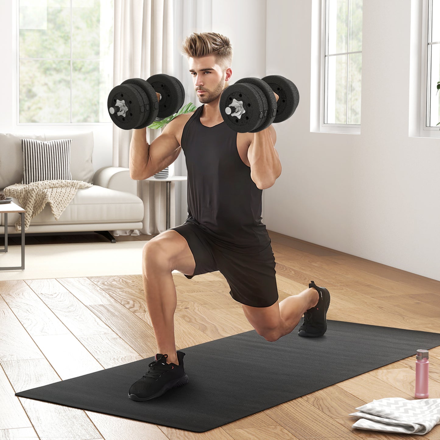 25KG Adjustable Weights Dumbbells Set, Dumbbell Hand Weights for Home Office Gym Body Fitness Lifting Training, Black by HOMCOM