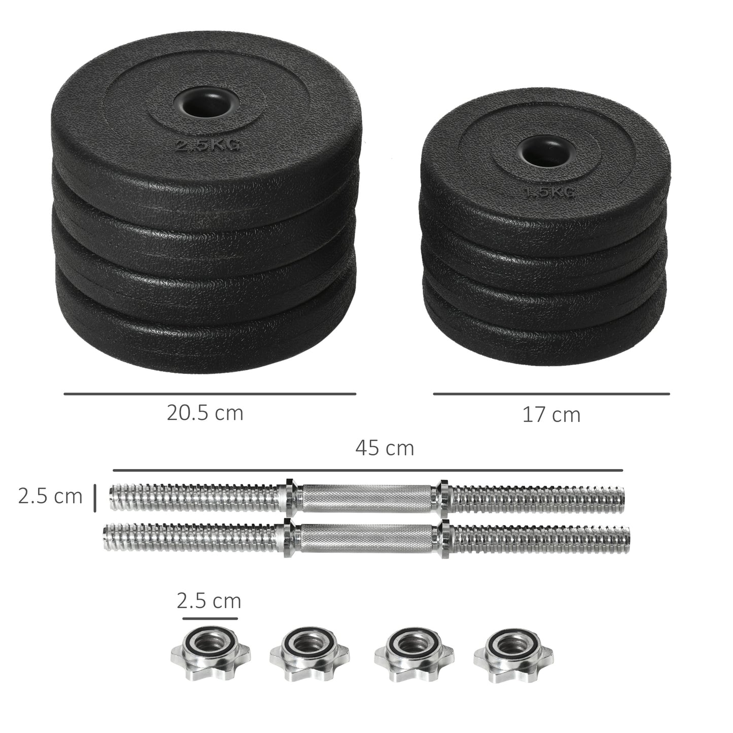20KG Adjustable Weights Dumbbells Set, Dumbbell Hand Weights for Home Office Gym Body Fitness Lifting Training, Black | HOMCOM