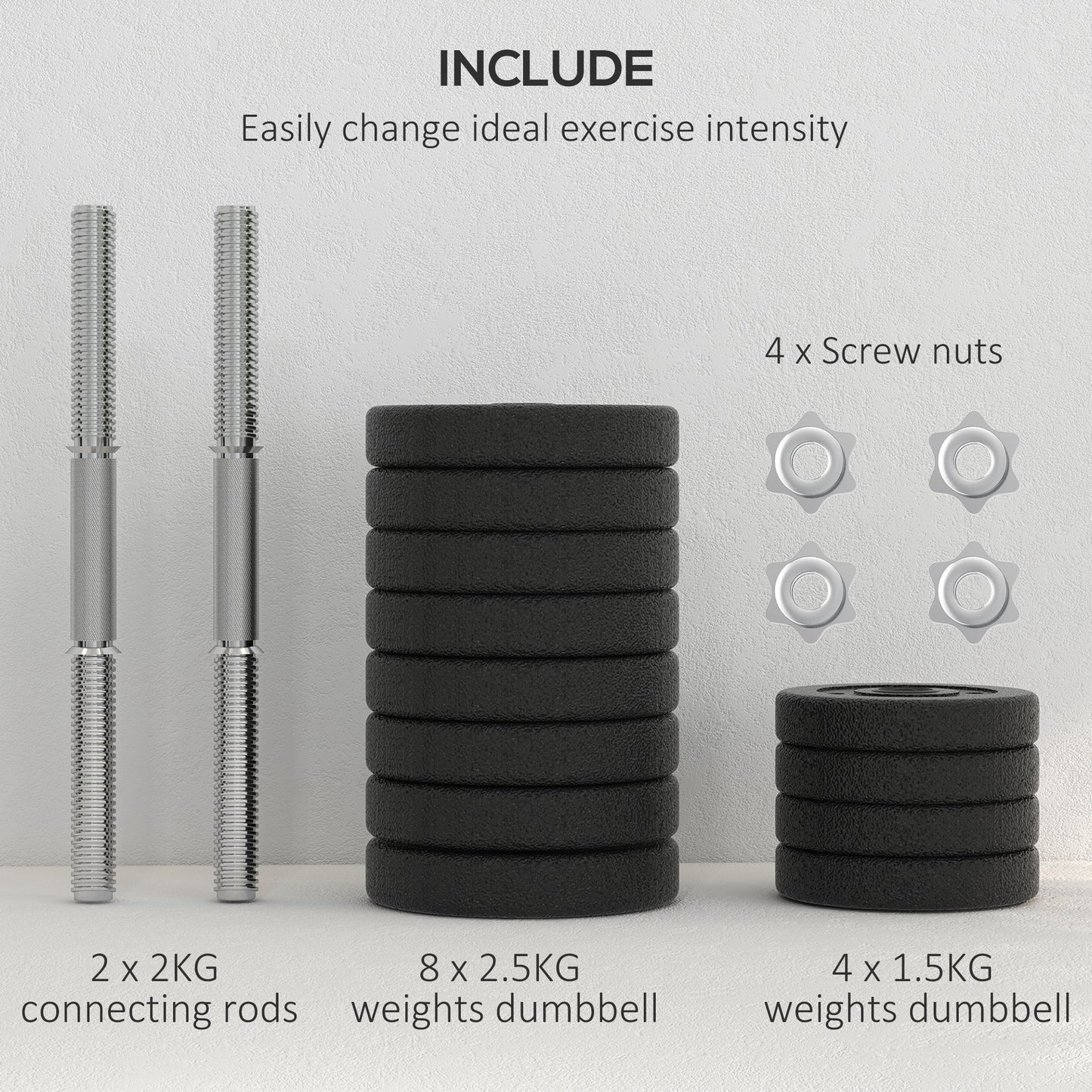 30KG Adjustable Dumbbells Set, Hand Weights Set for Home Gym Weight Lifting Training | HOMCOM