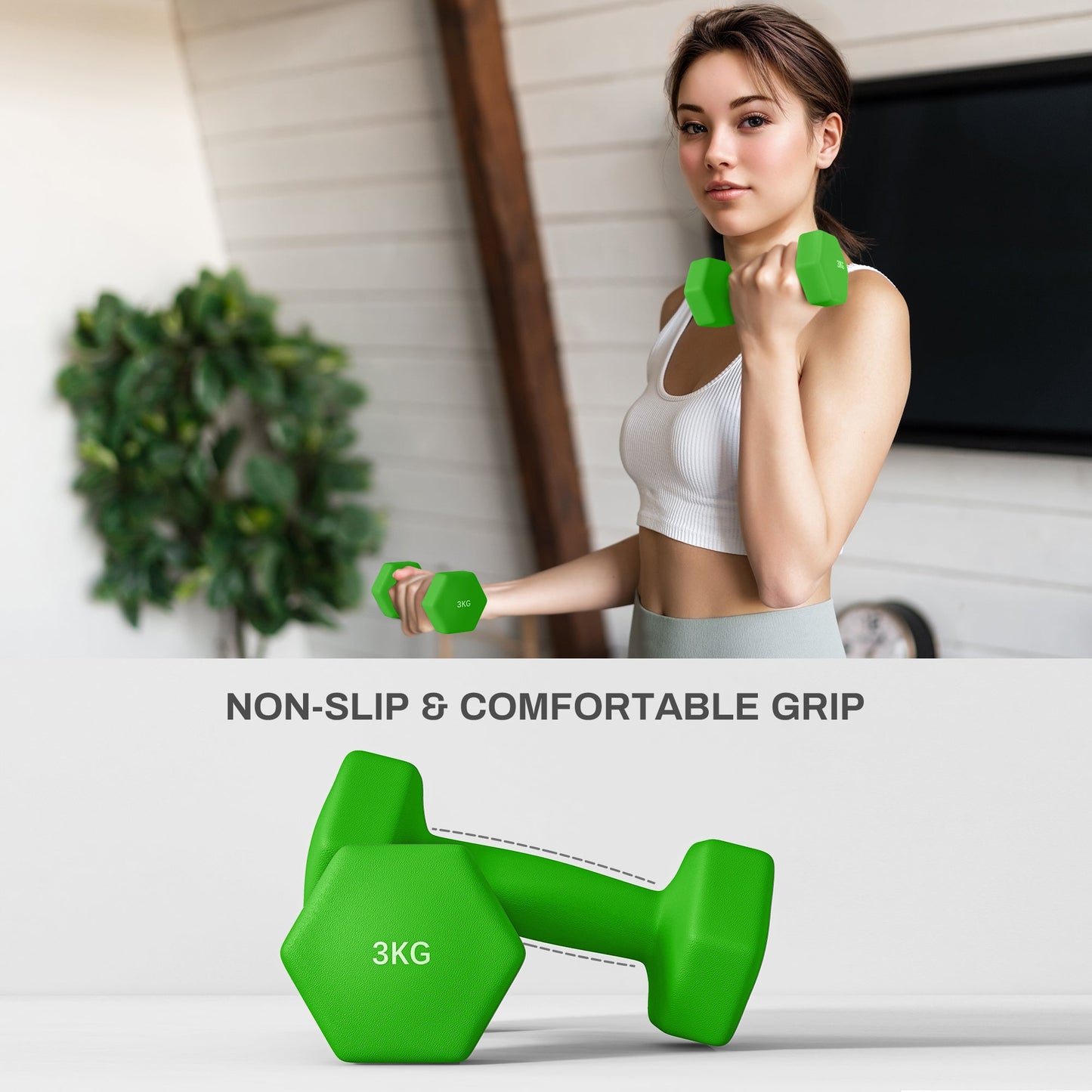6 Piece Dumbbell Set with Rack - Hexagonal Non-Slip Hand Weights