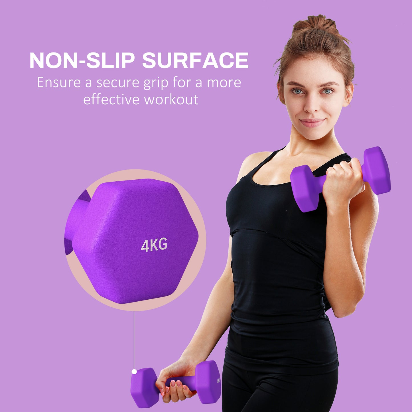 2 x 4kg Hexagonal Dumbbells Weights Set with Non-Slip Grip for Home Gym Workout in Purple by SPORTNOW